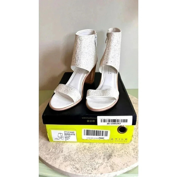 Very Volatile Womens White Marvelellette Glitter Zip Block Heels Sandals Size 9 - Picture 2 of 14